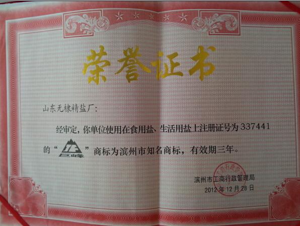 知名商標榮譽證書
